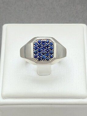 David Yurman Streamline Signet Ring w/ Blue Sapphires - 14mm - Size 9